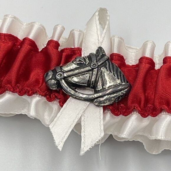 Vintage Jamie Lynn Red & Cream Satin Garter Wedding Western Horse Rodeo in Box - Picture 2 of 8